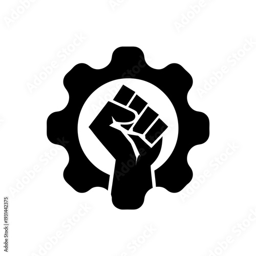 Raised Fist in Gear Icon – Industrial Worker Protest Symbol