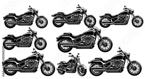 Collection of Vintage Motorcycle Illustrations in Black and White.