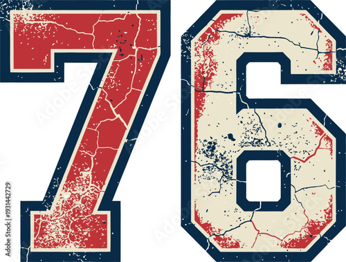 Grunge 76 Number Retro Sports Style Distressed Illustration