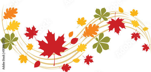 Autumn Leaves Decorative Swirl Fall Foliage Seasonal Banner Nature Vector Illustration