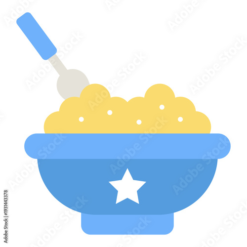 Bowl of Baby Food with Spoon Cartoon Illustration