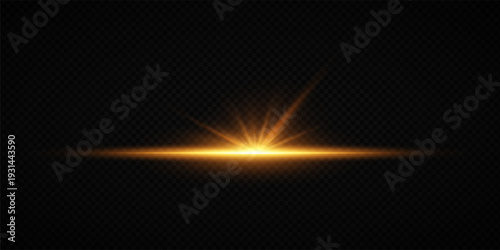 Glowing Golden Star Light Effect with Sparkle Rays and Lens Flare Illumination on Transparent Background