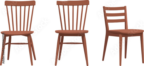 Set of wooden dining chairs in different styles isolated furniture collection modern classic home interior seating vector illustration