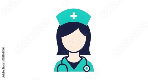 Flat design illustration of a nurse icon with stethoscope