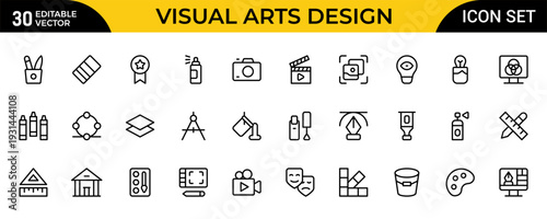 Visual Arts Design Line Icon Pack – Modern Minimalist Outline Vector Icons for Creative Industry, Art Studio and Artistic Digital Projects with Clean Professional Style