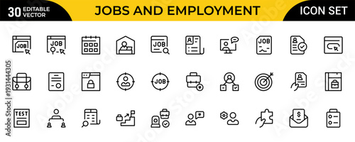 Job and Employment Line Icon Collection – Clean Career and Hiring Outline Icons with Minimal Professional Workplace and Job Search Vector Symbols