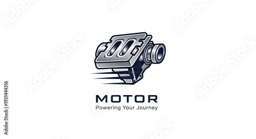 Illustration of a mechanical motor engine block with text.