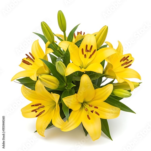 Wallpaper Mural A bouquet of bright yellow lilies on a white background Torontodigital.ca