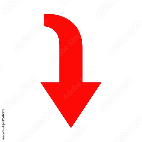 Free Download A bold red downward arrow with a curved top segment indicating a specific direction or action. - GFXLoad