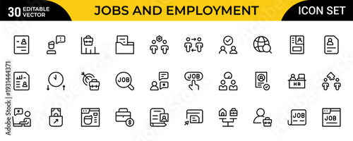 Job and Employment Line Icon Collection – Clean Career and Hiring Outline Icons with Minimal Professional Workplace and Job Search Vector Symbols