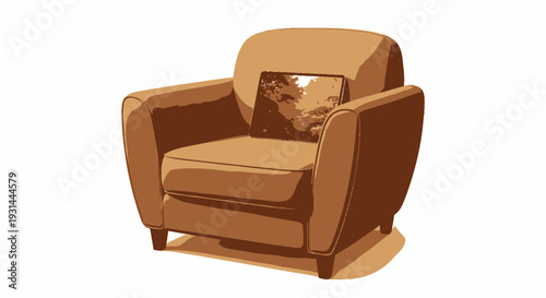 Cozy armchair with cushion on white background illustration.