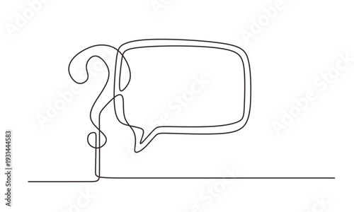 Quick tips.Continuous one line drawing of question mark and speech bubble. Trendy line art vector on a white background