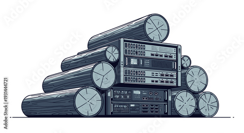 Stack of Logs with Electronic Equipment.