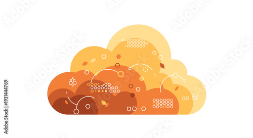 Vibrant orange cloud with abstract shapes and patterns.
