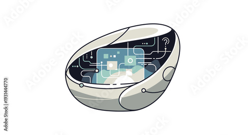 Futuristic egg shaped device with circuit board inside.