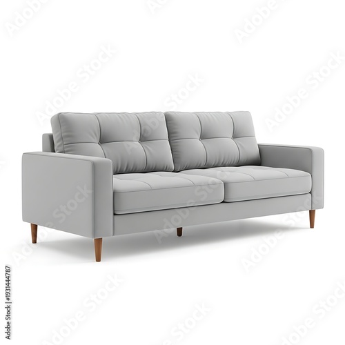 Wallpaper Mural A light grey couch with wooden legs and tufted cushions Torontodigital.ca