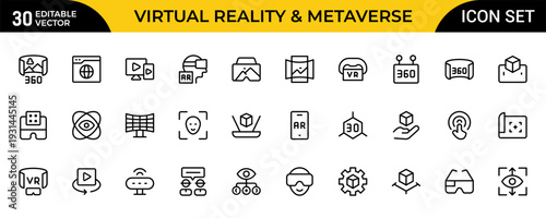 Advanced AR VR Line Icon Collection. Augmented Reality, Virtual Reality and Metaverse Technology Outline Vector Icons