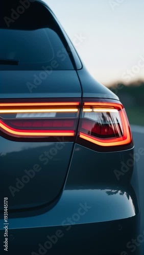 Close-Up of Modern Car Tail Light Illuminated at Dusk