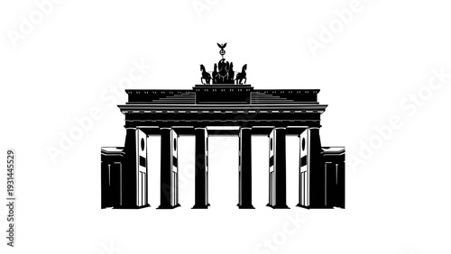Black and white silhouette of the Brandenburg Gate in Berlin