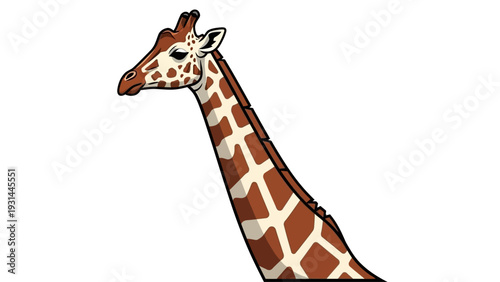 Illustration of a giraffe head and neck in profile.