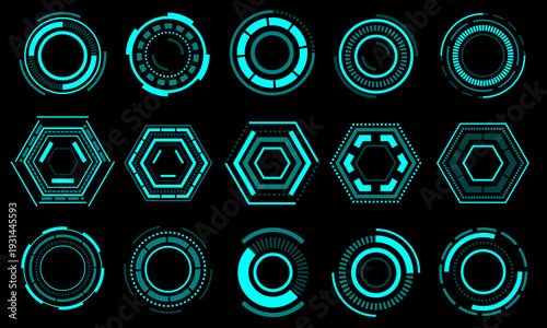 Set of sci fi blue circle user interface elements technology futuristic design modern creative on black background vector