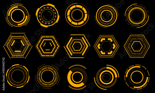 Set of sci fi yellow circle user interface elements technology futuristic design modern creative on black background vector