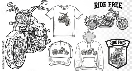 Motorcycle design elements and apparel graphics.