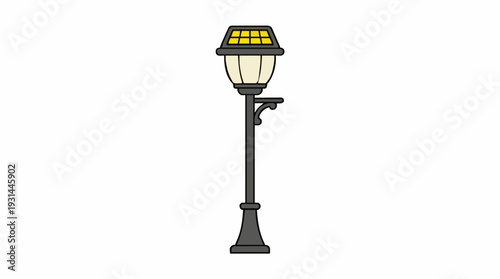 Classic Tall Street Lamp with Yellow Light on White Background Simple Illustration