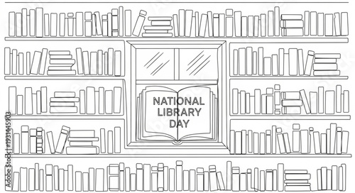National Library Day Illustration Bookshelves.