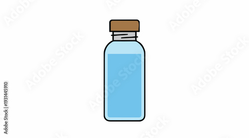 Clear Bottle Filled With Blue Liquid and Brown Cap Isolated on White Background