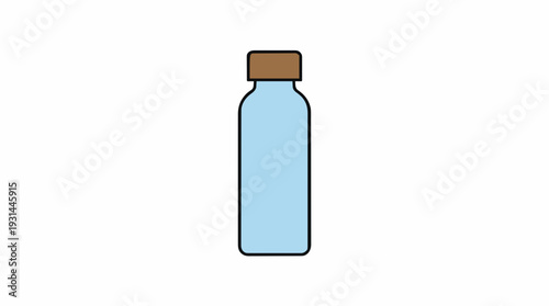 Light Blue Glass Bottle With Brown Cap Isolated On White Background Simple Illustration With Clean Lines