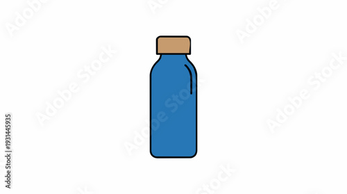 Simple Blue Glass Bottle With Light Brown Cap Isolated On White Background