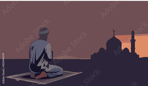 Ramadan Muslim prayer desert mosque vector illustration