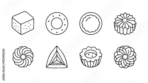 Assortment of Geometric and Floral Cookie Cutters Line Art Icons