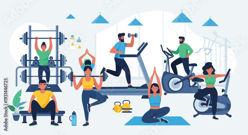 People Exercising and Training in a Modern Gym for Fitness Goals