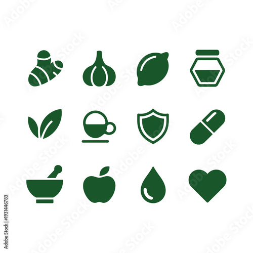 Health & Wellness Icon Collection: A collection of health and wellness icons, representing various health and wellness concepts in elegant style, providing a visual guide to holistic well-being. 