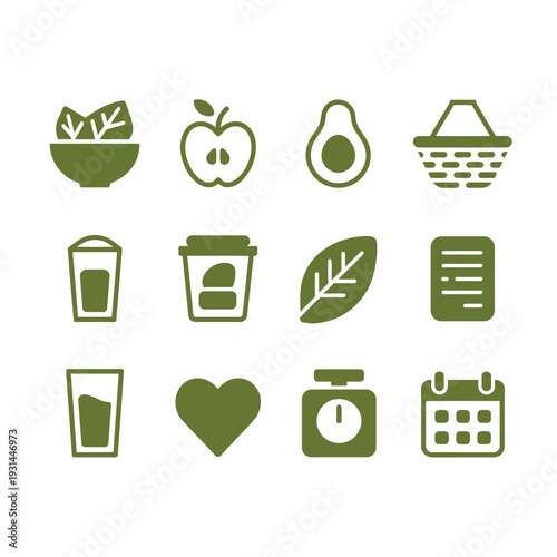Healthy Lifestyle Icon Set: A collection of icons symbolizes the components of a healthy lifestyle
