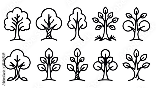 Set of 9 tree icons vector