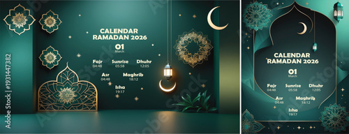 Elegant Ramadan Mubarak Calendar Background, Ramadan Calendar 2026 Background for social media template