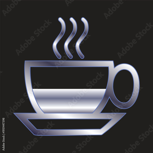 Metallic Silver Hot Coffee Cup Icon