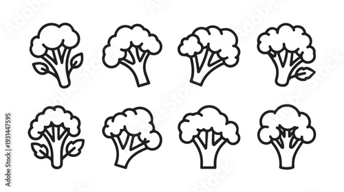 Broccoli Icons Set Simple Outline Vegetable Graphics Healthy Food Line Art Minimalist Design