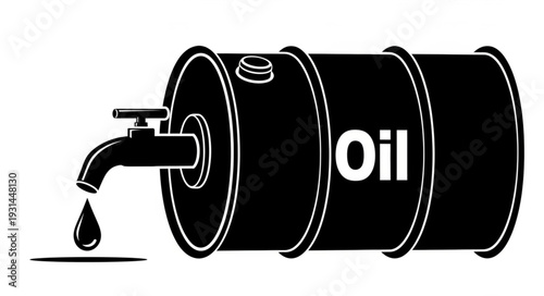 Black oil barrel with a tap and dripping oil.