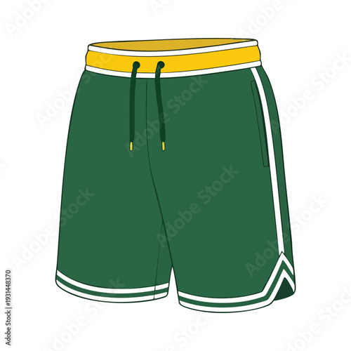 Green Athletic Shorts with Drawstring
