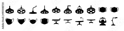 Ceiling Lights and Chandelier Silhouette Icon Set - Black silhouette icon collection featuring ceiling lamps, chandeliers, pendant lights, and wall sconces for interior lighting and home decor concept