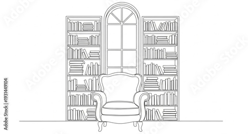 Ornate Bookshelf with Center Window.