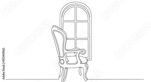 Ornate Chair Illustration with Decorative Details.