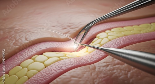 Surgical instruments performing a procedure on human skin and fat tissue surgery medical