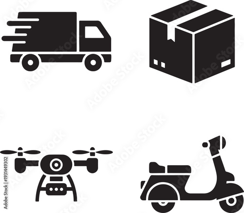Logistics and delivery icons set in silhouette style