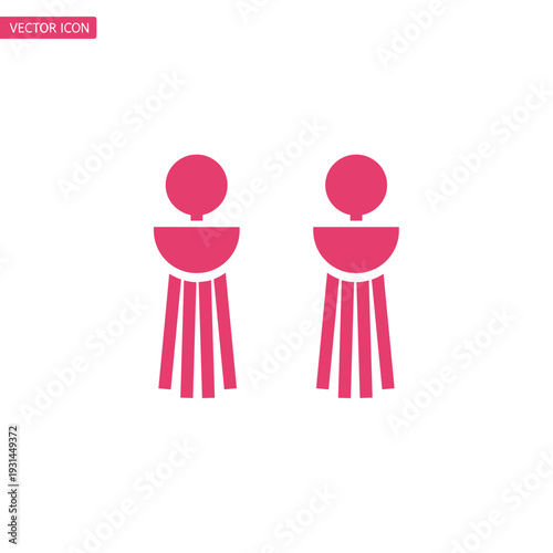 Stylized pink tassel earrings icon isolated on white background, featuring geometric shapes and minimalist design