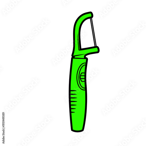 Green tooth flosser with ergonomic handle isolated on white background, featuring sleek design and vivid color for dental hygiene